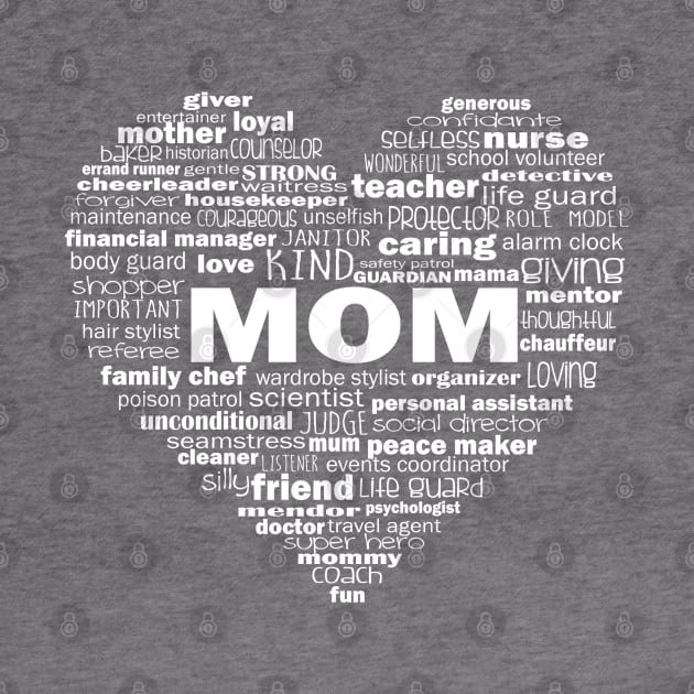 Heart Mom Word Cloud - White by Jitterfly